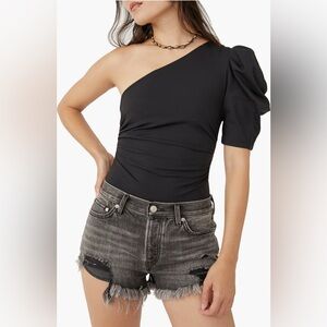 Free People Bodysuit. NWT. Black. One Shoulder. Size: XL.